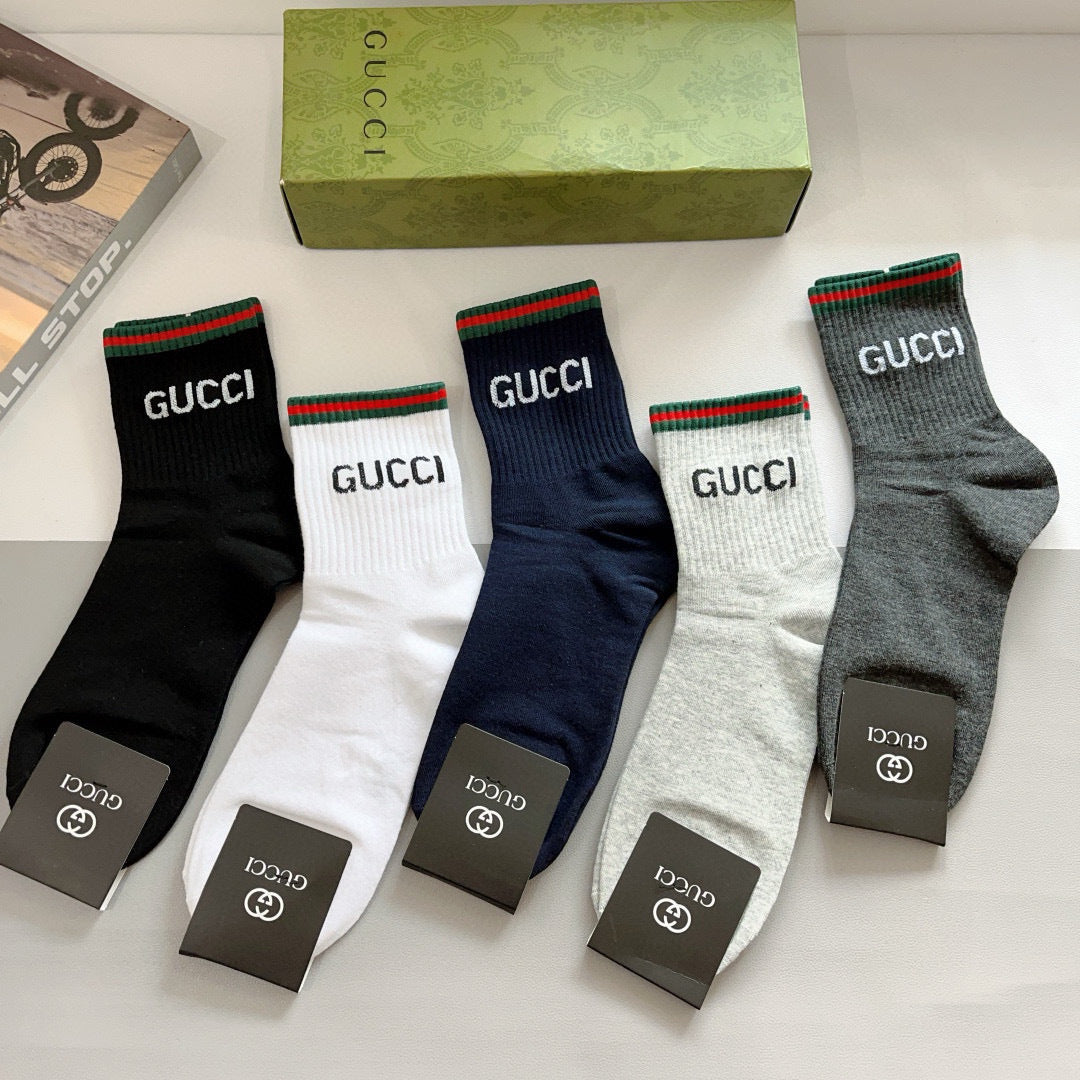 Gucci Neutral Broad Letter Cuffs Crew Socks, image 8