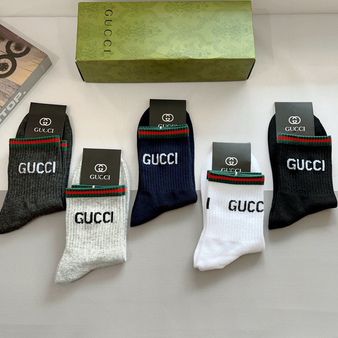 Gucci Neutral Broad Letter Cuffs Crew Socks, image 9
