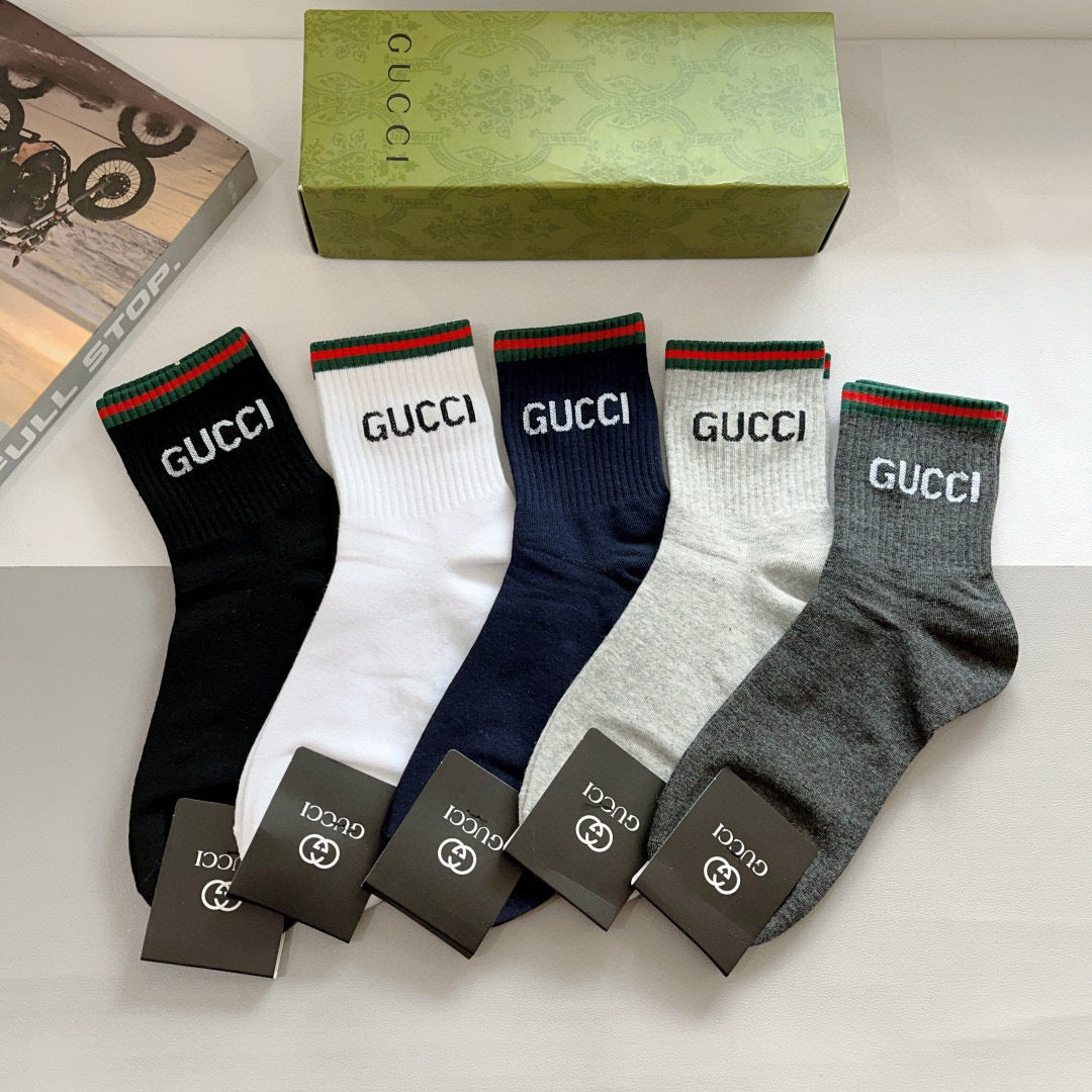 Gucci Neutral Broad Letter Cuffs Crew Socks, image 1