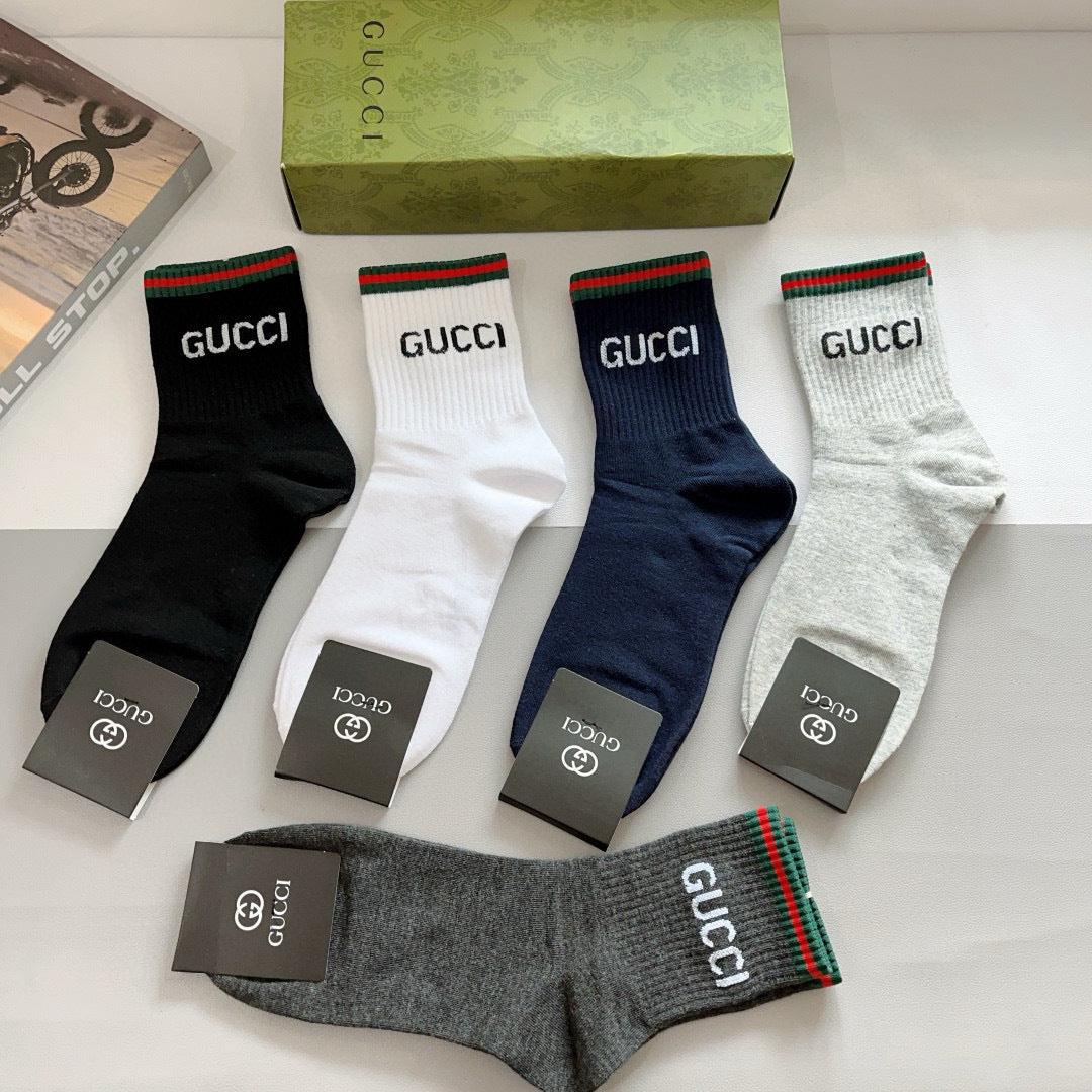 Gucci Neutral Broad Letter Cuffs Crew Socks, image 5