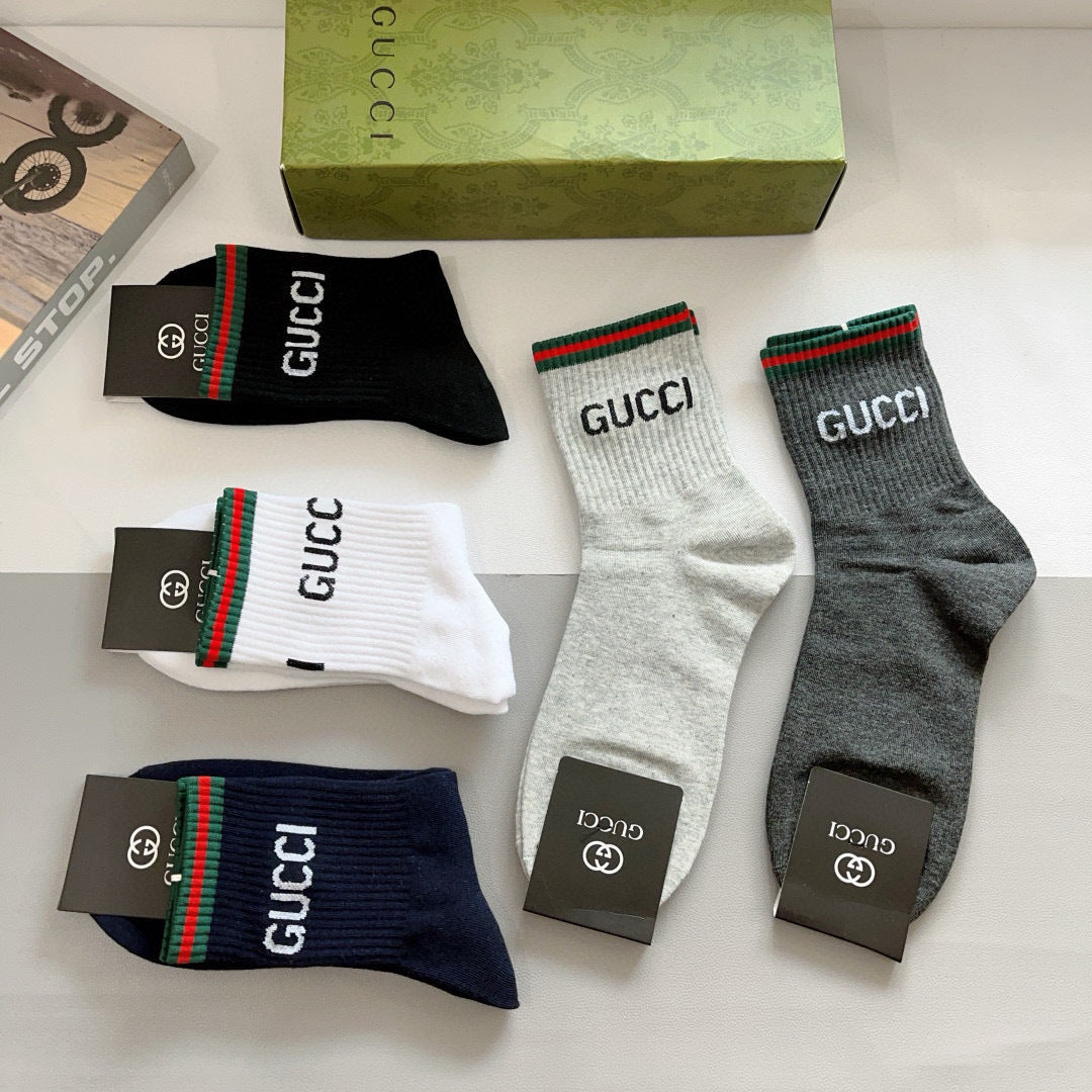 Gucci Neutral Broad Letter Cuffs Crew Socks, image 6