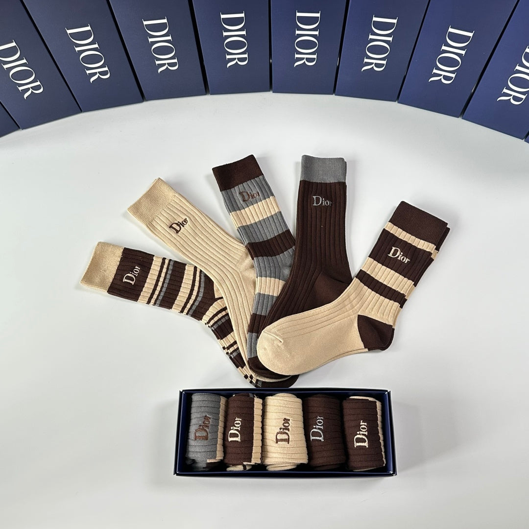 Dior Earthy Grey Striped Rib Mix Crew Socks, image 7