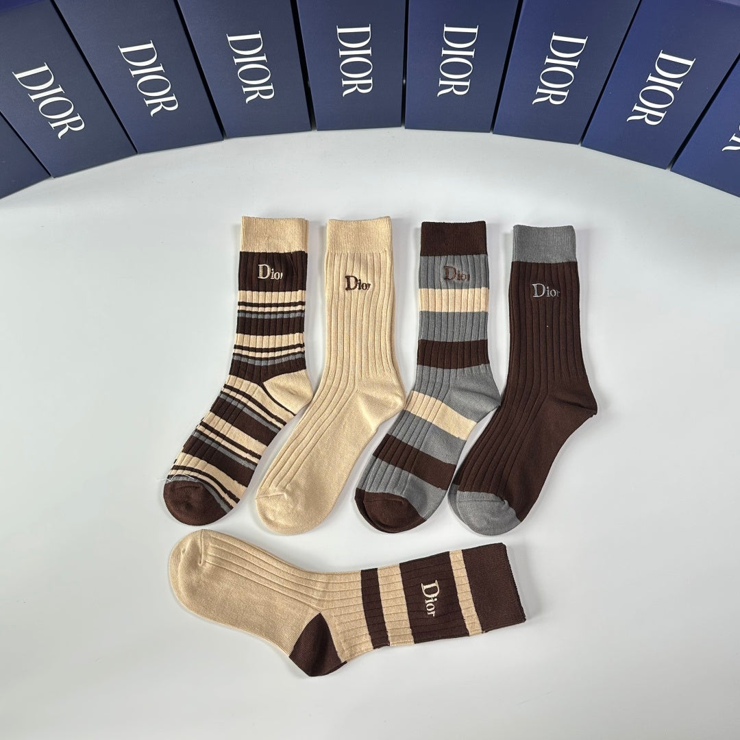 Dior Earthy Grey Striped Rib Mix Crew Socks, image 3