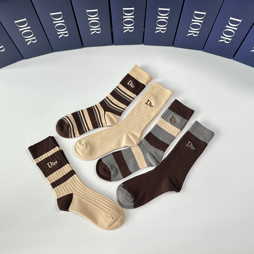 Dior Earthy Grey Striped Rib Mix Crew Socks, image 4