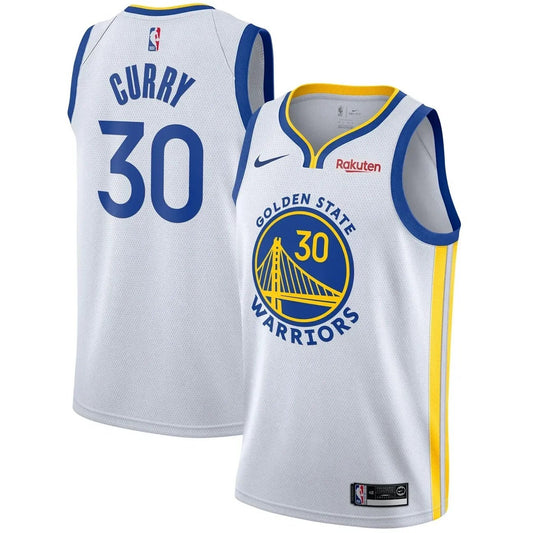Stephen Curry #30 Golden State Warriors White Association Edition Bay Bridge Badge Gold Side Panel V-Neck Rakuten Swingman Jersey - Men's & Youth