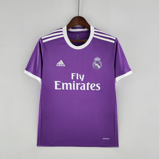 Real Madrid 2016-17 Away Purple Jersey – Adidas Purple White Crew Neck Three Stripes Fly Emirates Climacool Ronaldo Benzema Modric Ramos Bale Kroos Champions League Fan Version Football Shirt