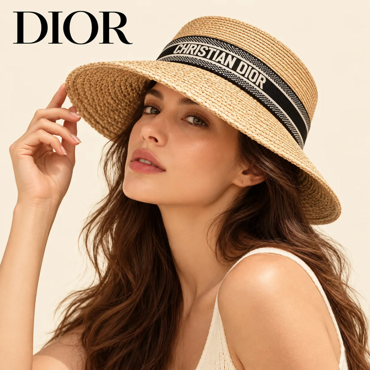 Model wearing Dior Hat