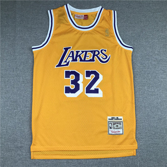 Men's Los Angeles Lakers Magic Johnson #32 Yellow Throwback Jerseys