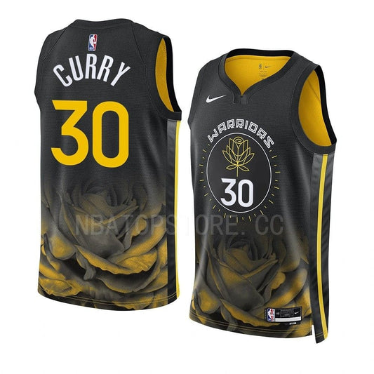 Stephen Curry #30 Golden State Warriors Black 2022-23 "San Francisco Rose" City Edition Full-Body Gold Rose Print Swingman Jersey
