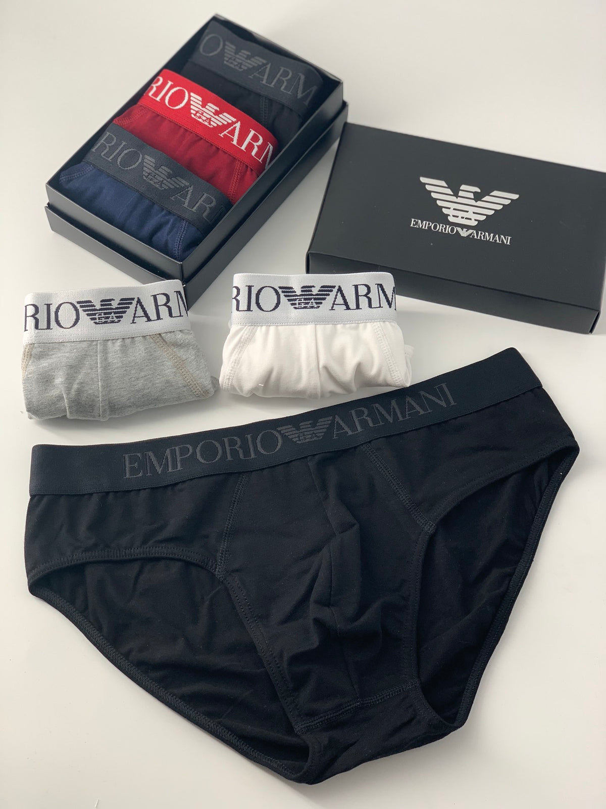 Emporio Armani White Wide Wordmark Waistband Men's Briefs, image 2