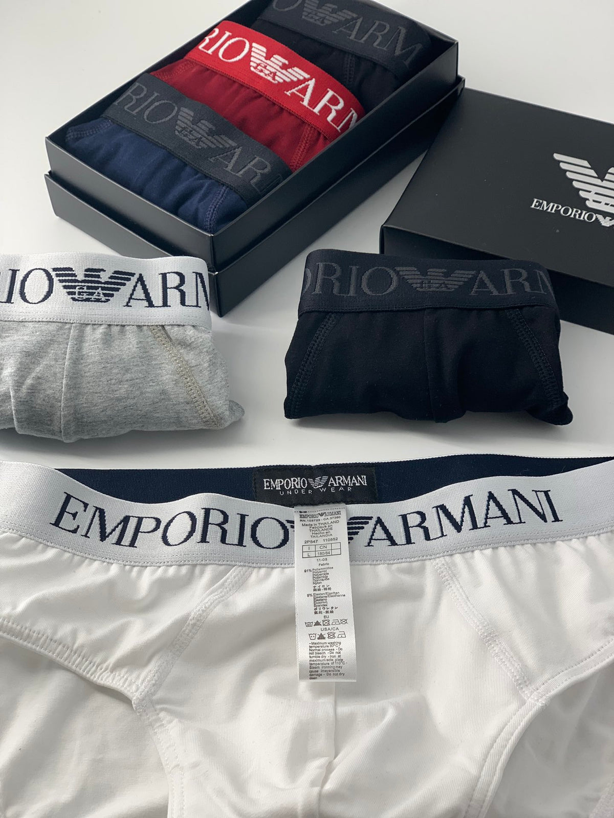 Emporio Armani White Wide Wordmark Waistband Men's Briefs, image 3