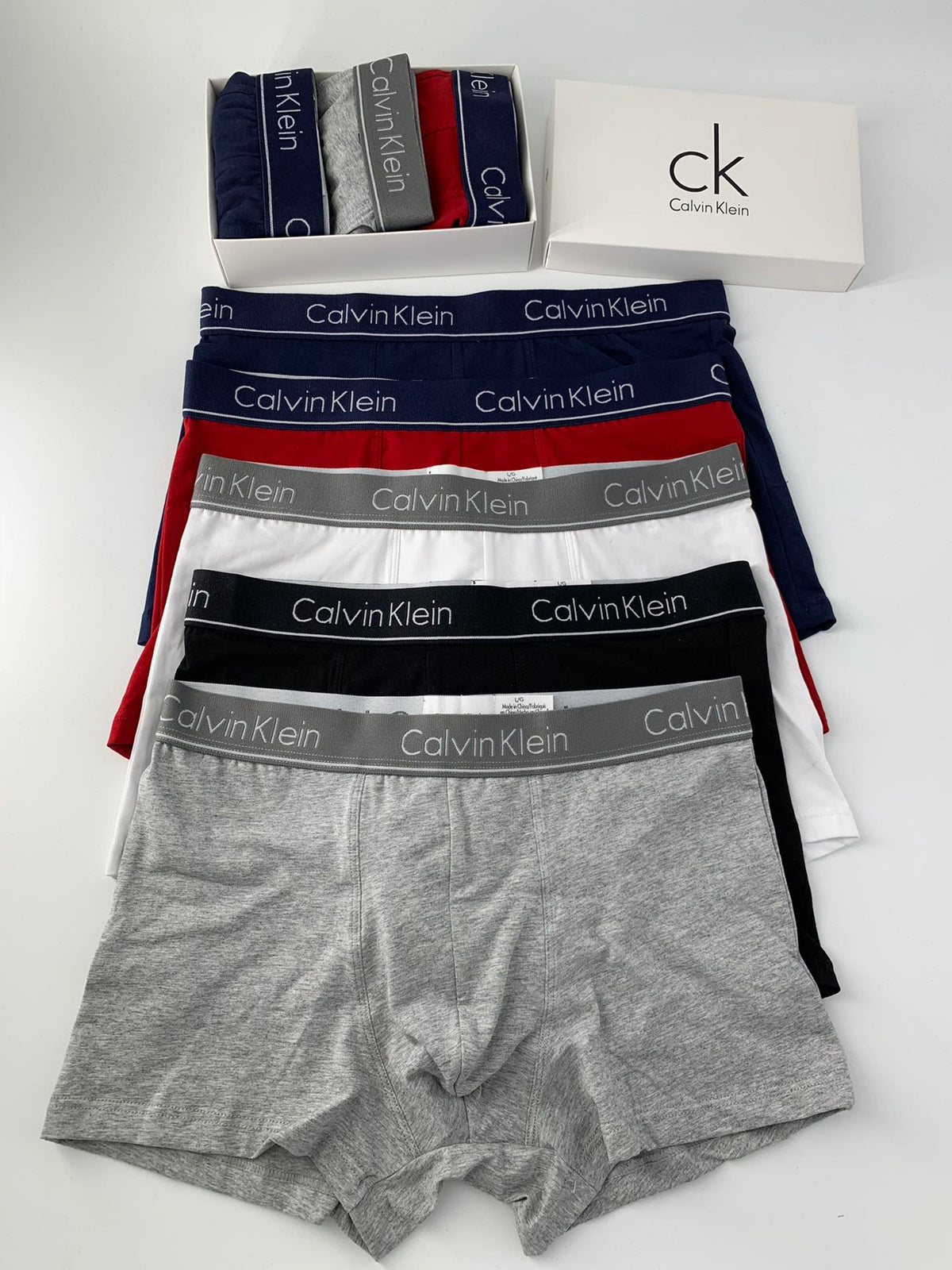 Calvin Klein Grey Red Navy Flat Stack Boxer Briefs, image 1