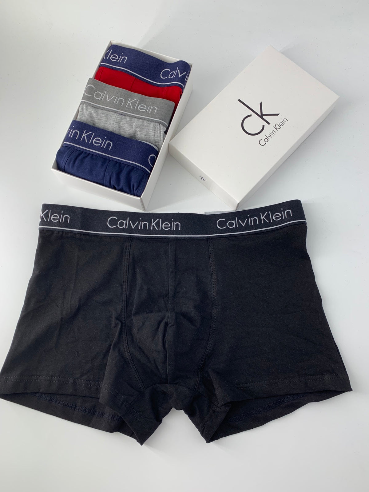 Calvin Klein Grey Red Navy Flat Stack Boxer Briefs, image 4
