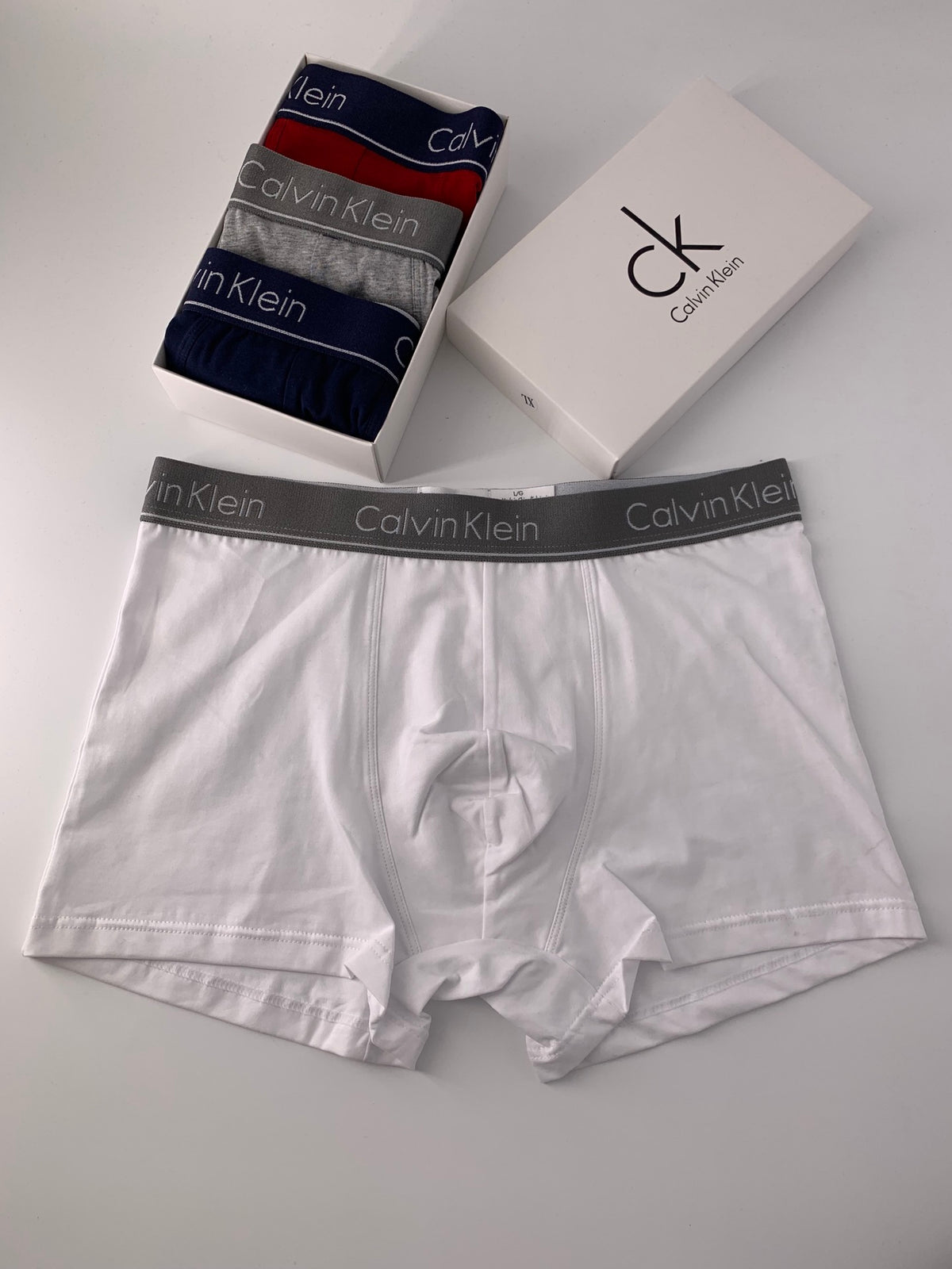 Calvin Klein Grey Red Navy Flat Stack Boxer Briefs, image 5