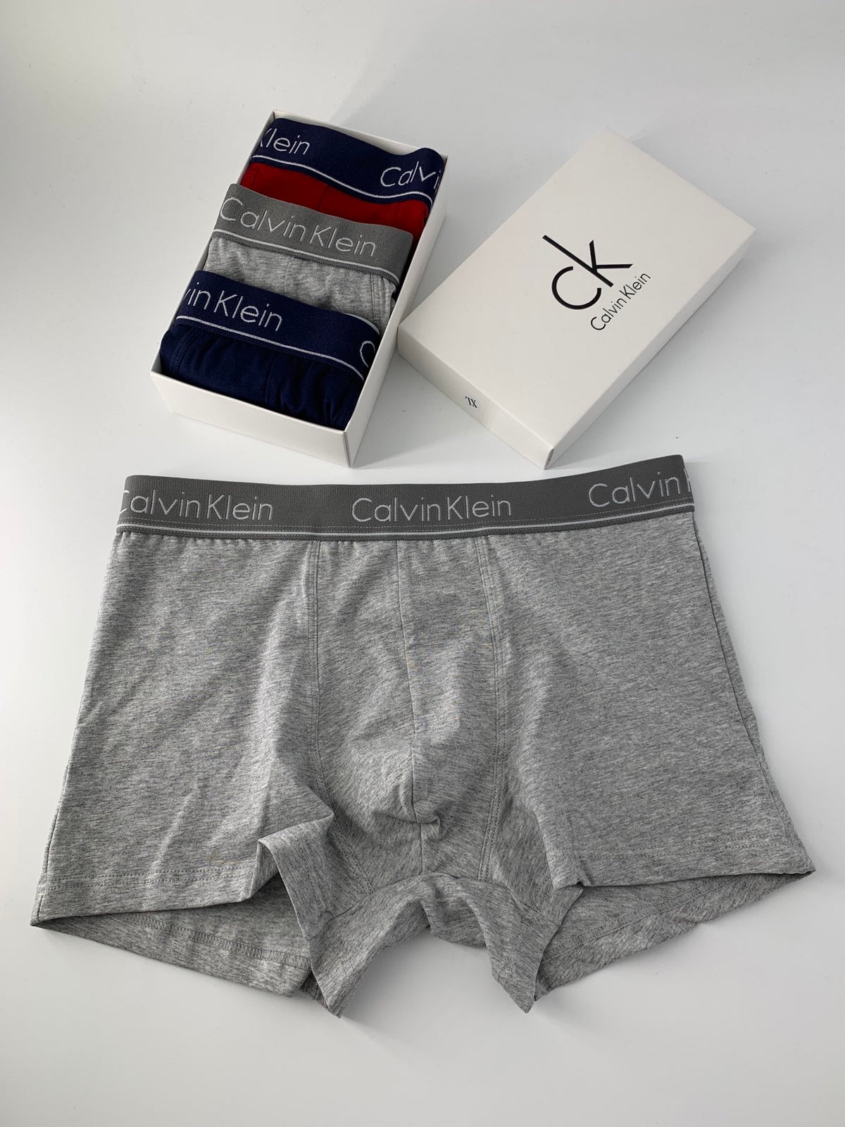 Calvin Klein Grey Red Navy Flat Stack Boxer Briefs, image 3