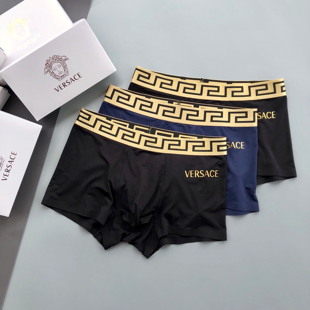 Versace Black Navy Gold Letter Edge Boxer Briefs, image 2