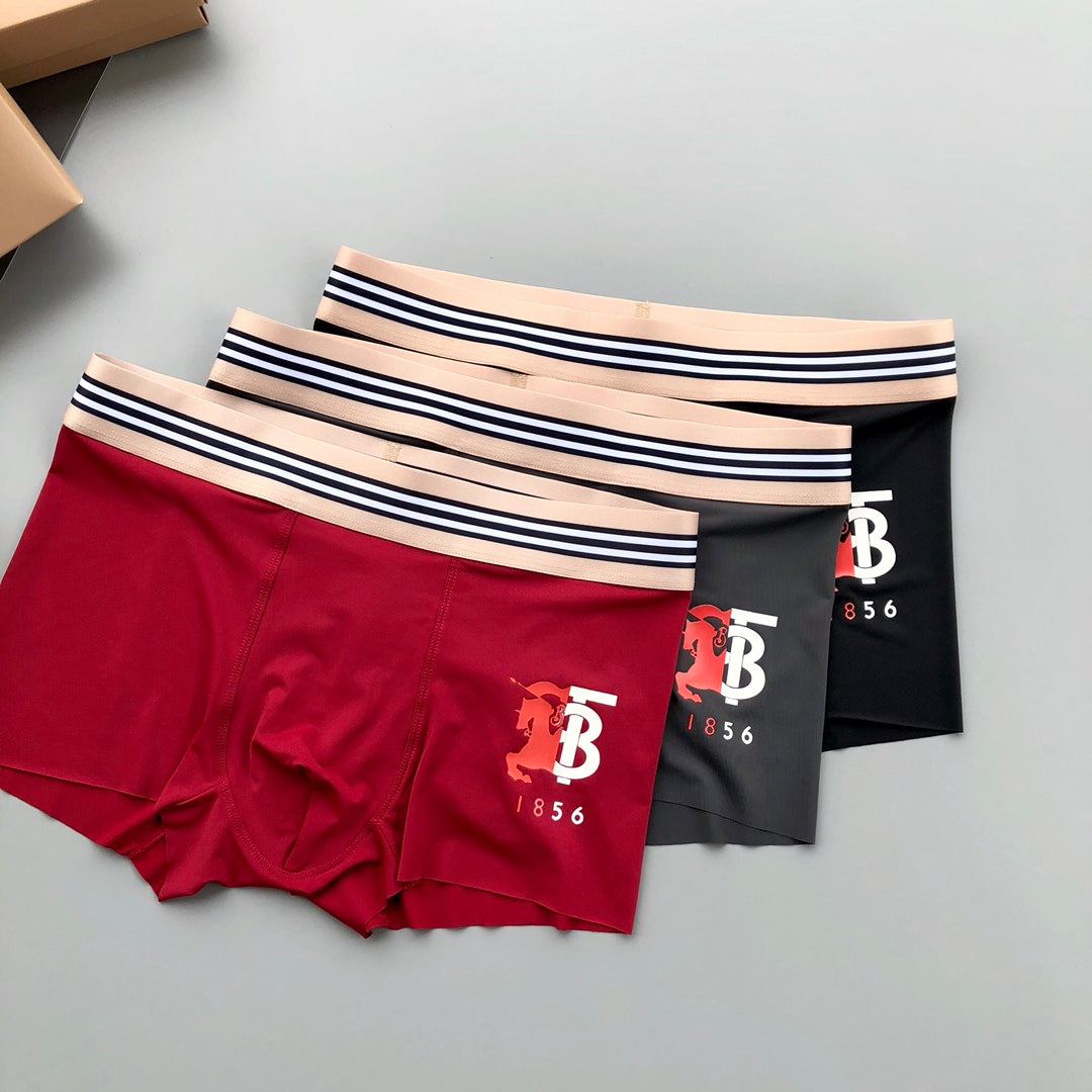 Burberry Burgundy Grey Black Striped Waist TB Boxer Briefs, image 2