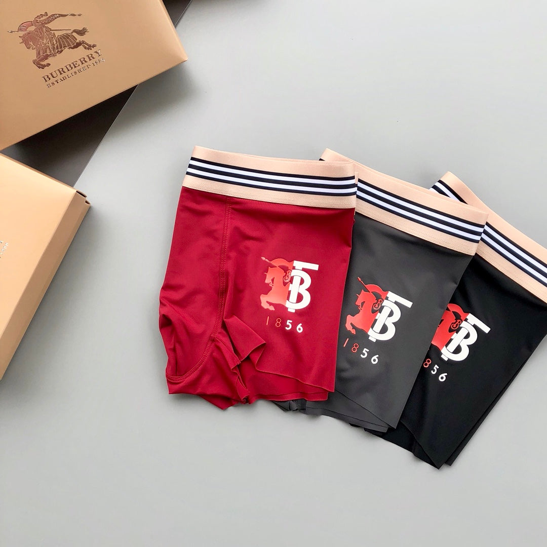 Burberry Burgundy Grey Black Striped Waist TB Boxer Briefs, image 4