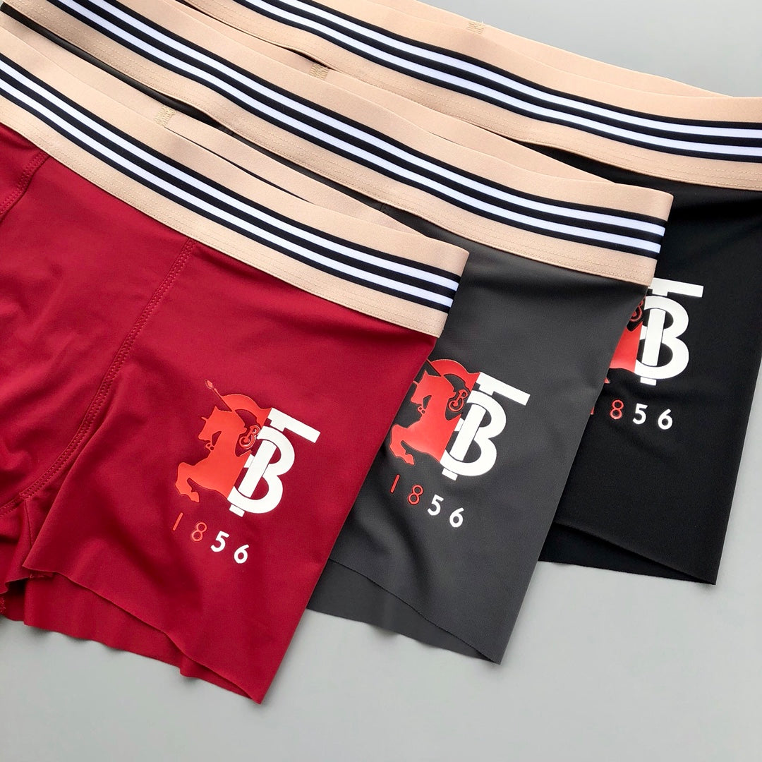 Burberry Burgundy Grey Black Striped Waist TB Boxer Briefs, image 3