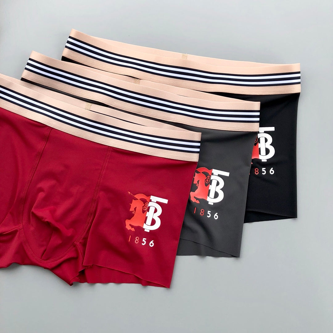 Burberry Burgundy Grey Black Striped Waist TB Boxer Briefs, image 1