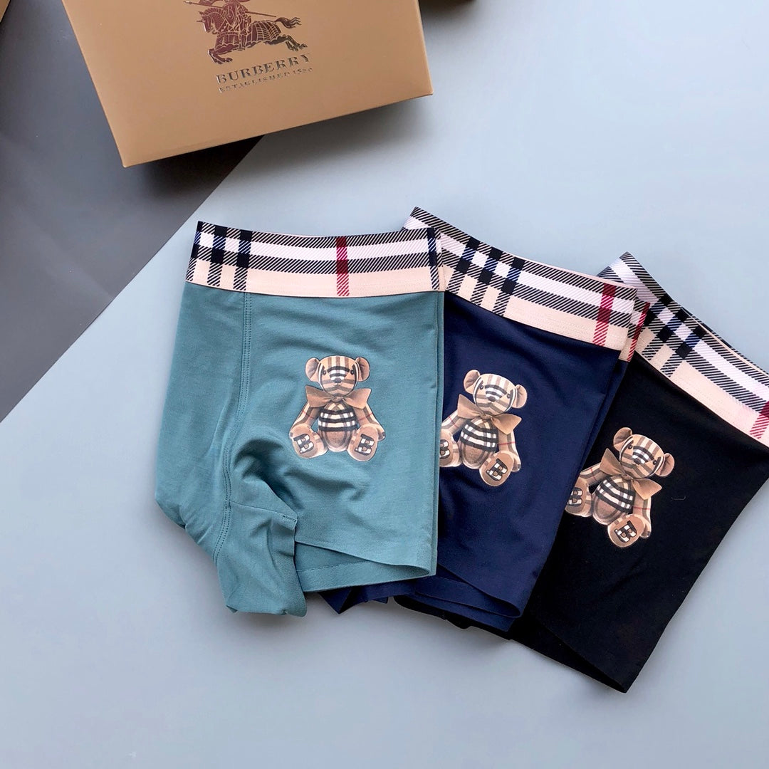 Burberry Teal Grey Navy Check Waist Bear Boxer Briefs, image 1