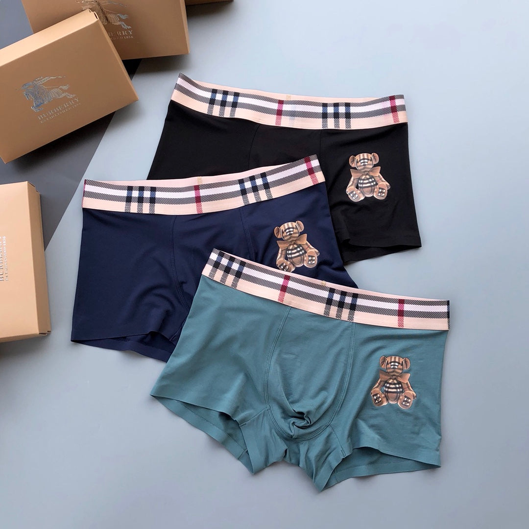 Burberry Teal Grey Navy Check Waist Bear Boxer Briefs, image 4