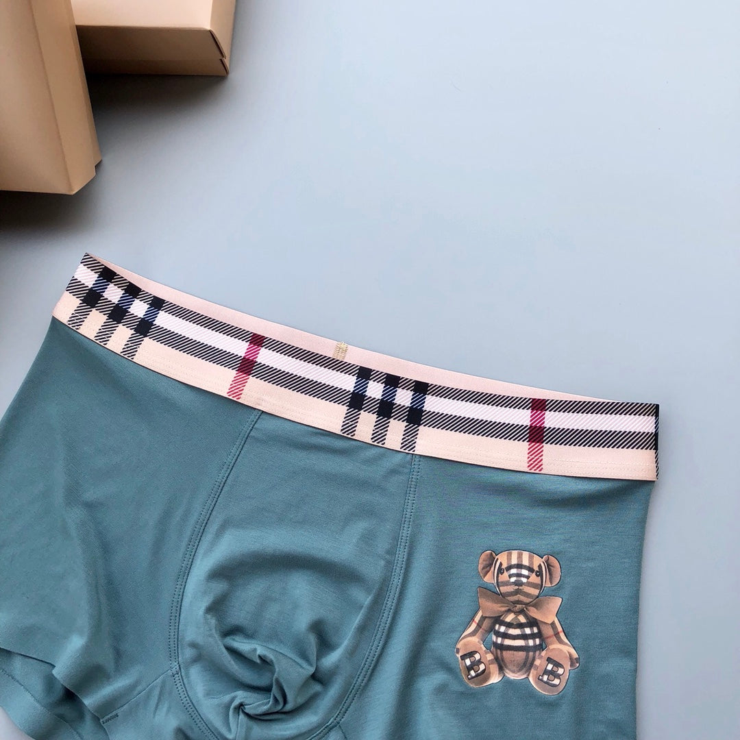 Burberry Teal Grey Navy Check Waist Bear Boxer Briefs, image 5