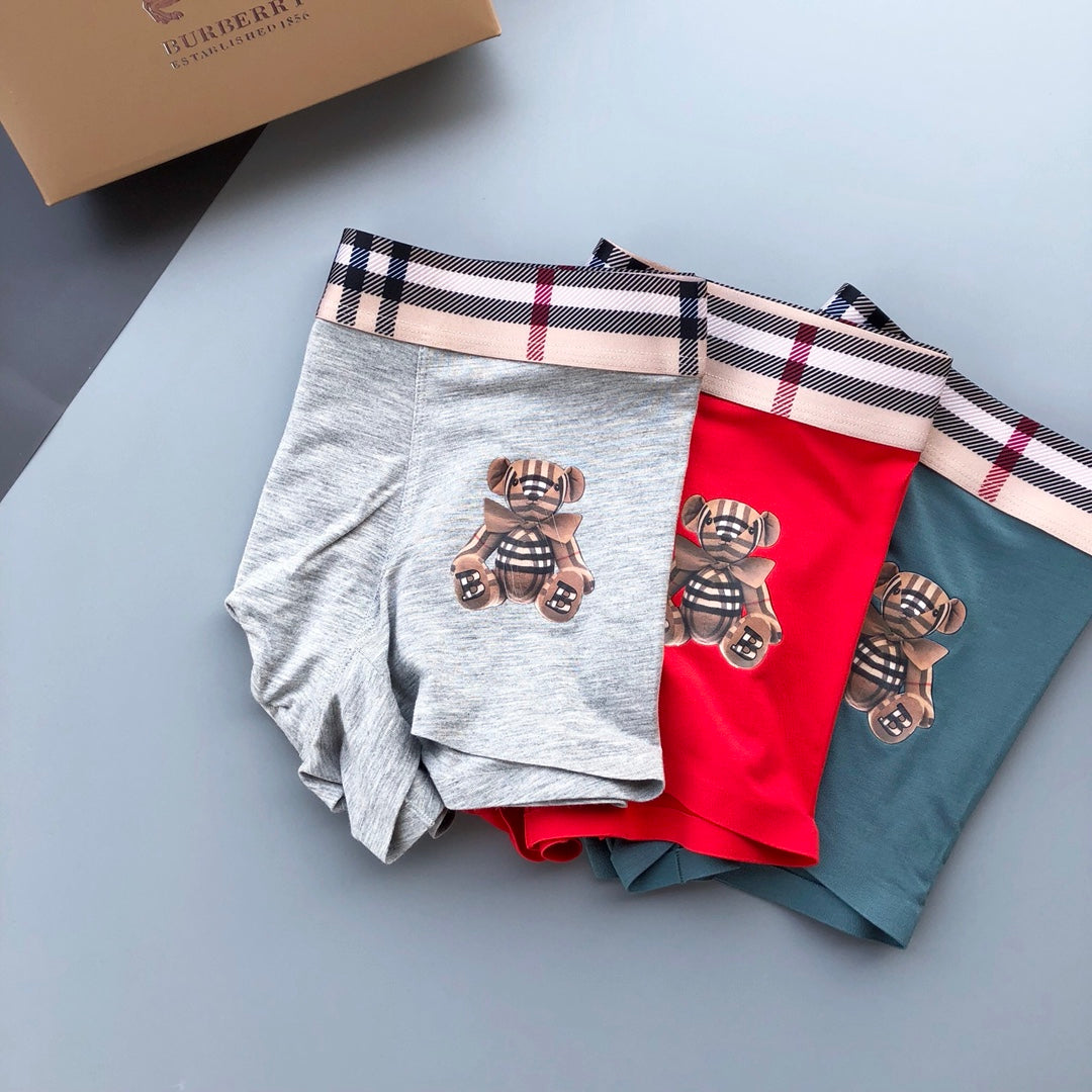 Burberry Grey Red Blue Check Waist Cartoon Bear Boxer Briefs, image 4