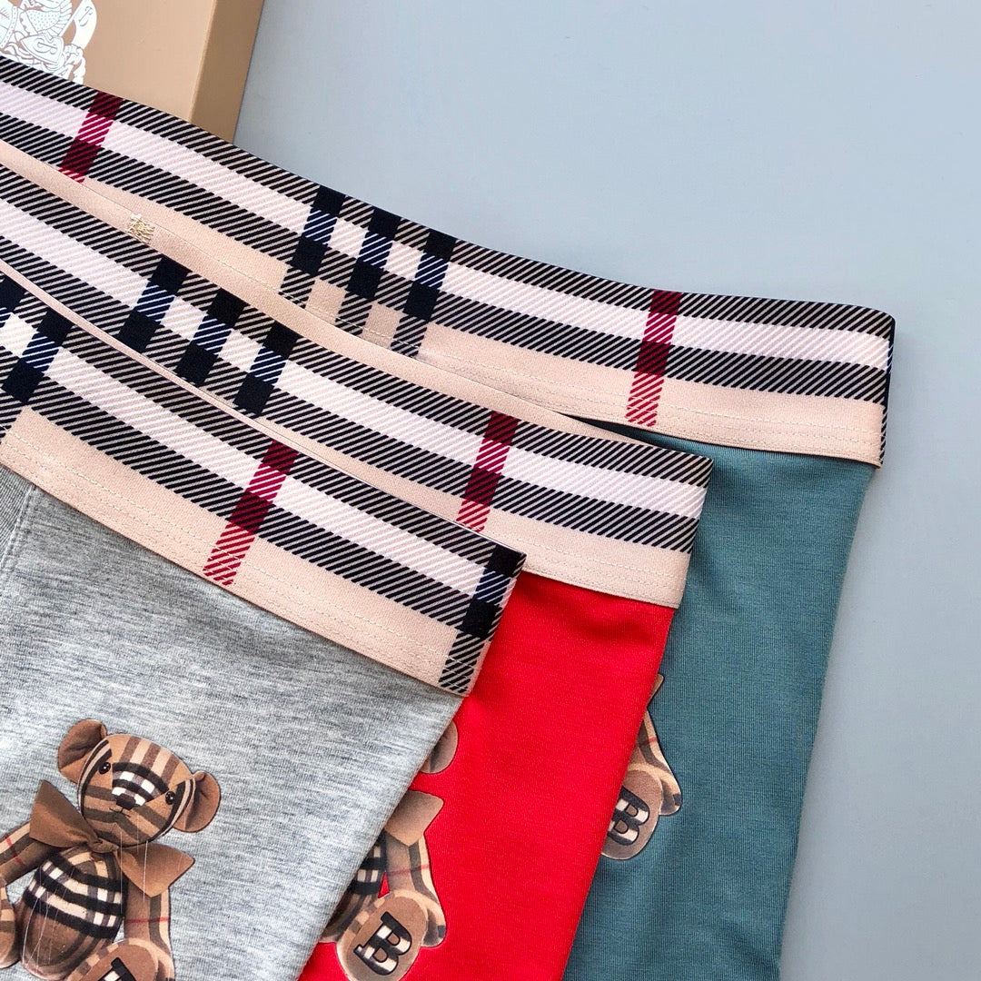 Burberry Grey Red Blue Check Waist Cartoon Bear Boxer Briefs, image 2