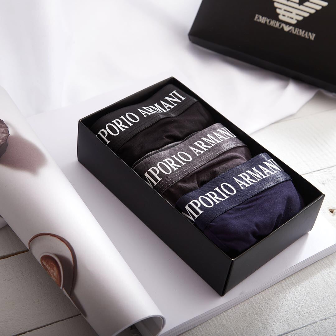 Armani Lettered Band Boxed Boxer Briefs, Box of 3, gallery image 1