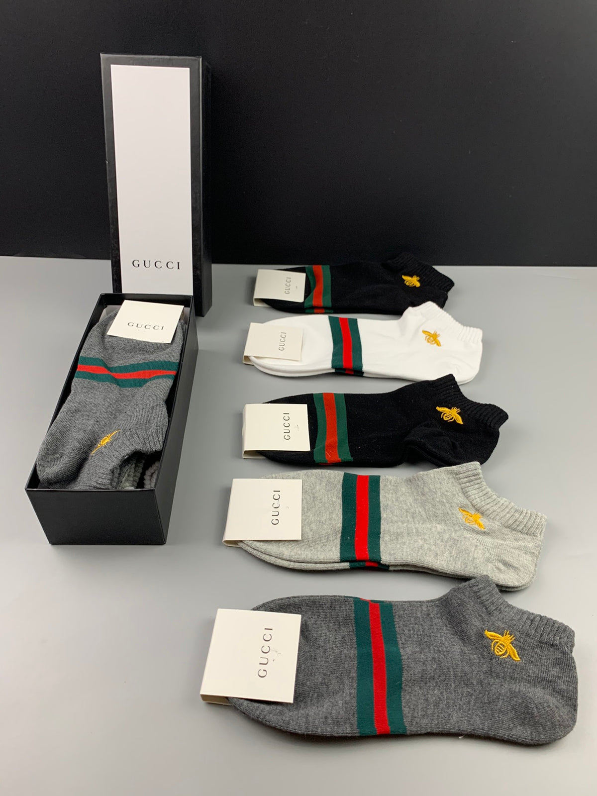 Gucci Neutral Bee Stripe Ankles Ankle Socks, image 3