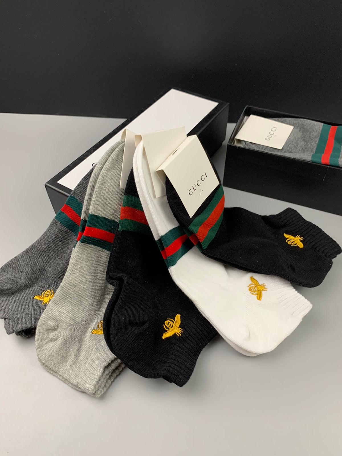 Gucci Neutral Bee Stripe Ankles Ankle Socks, image 5