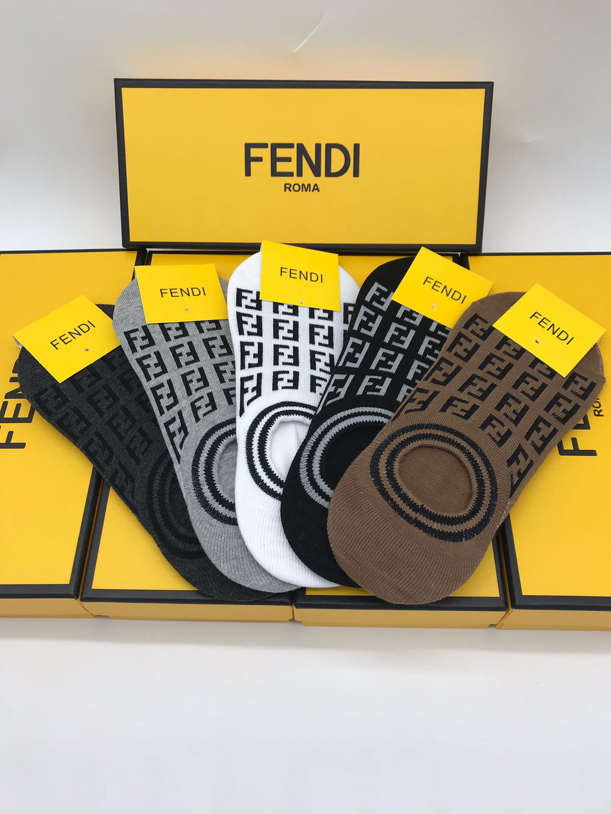 Fendi Neutral Packaged Repeating Letters No-Show Socks, image 4