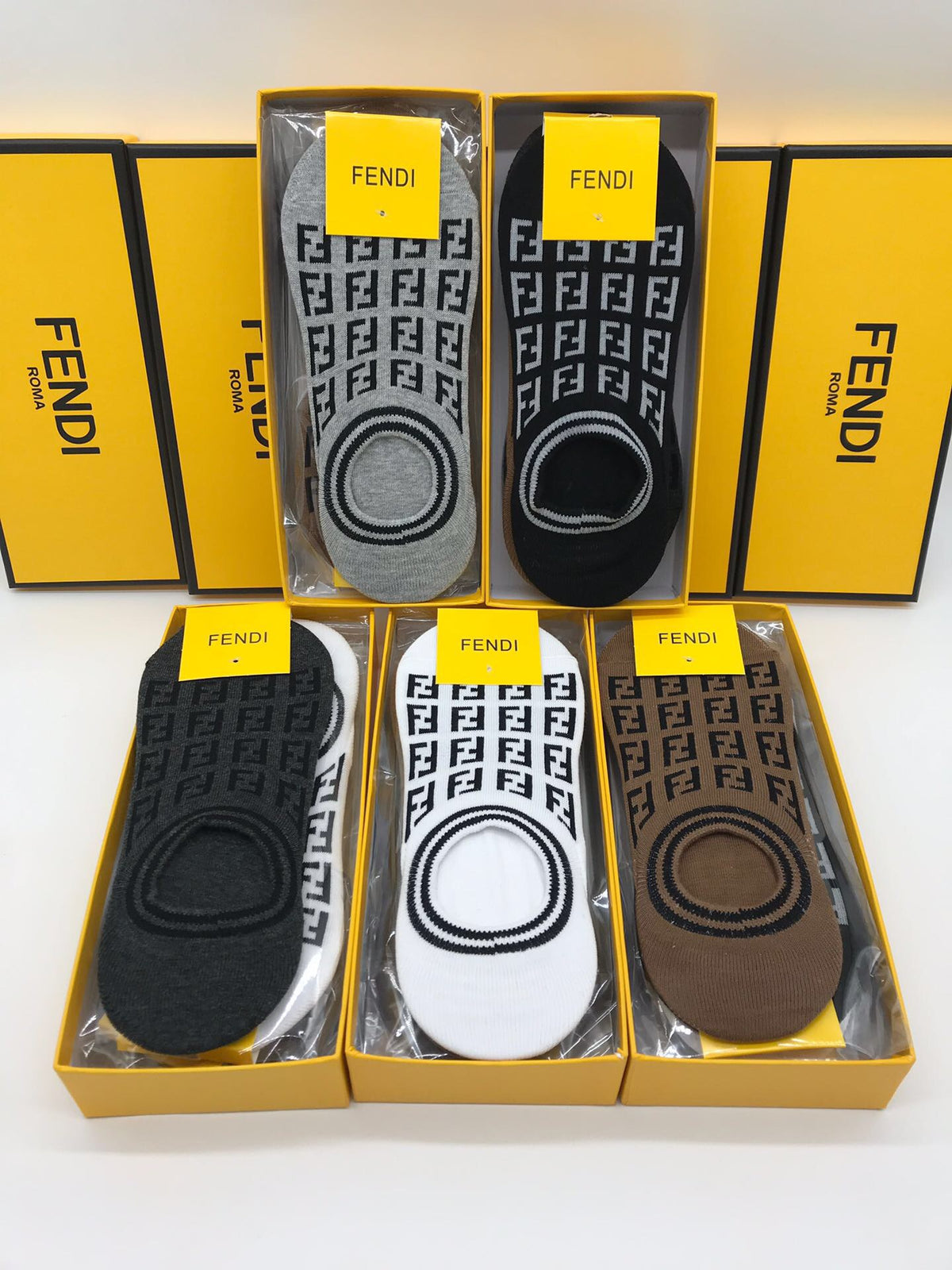 Fendi Neutral Packaged Repeating Letters No-Show Socks, image 9