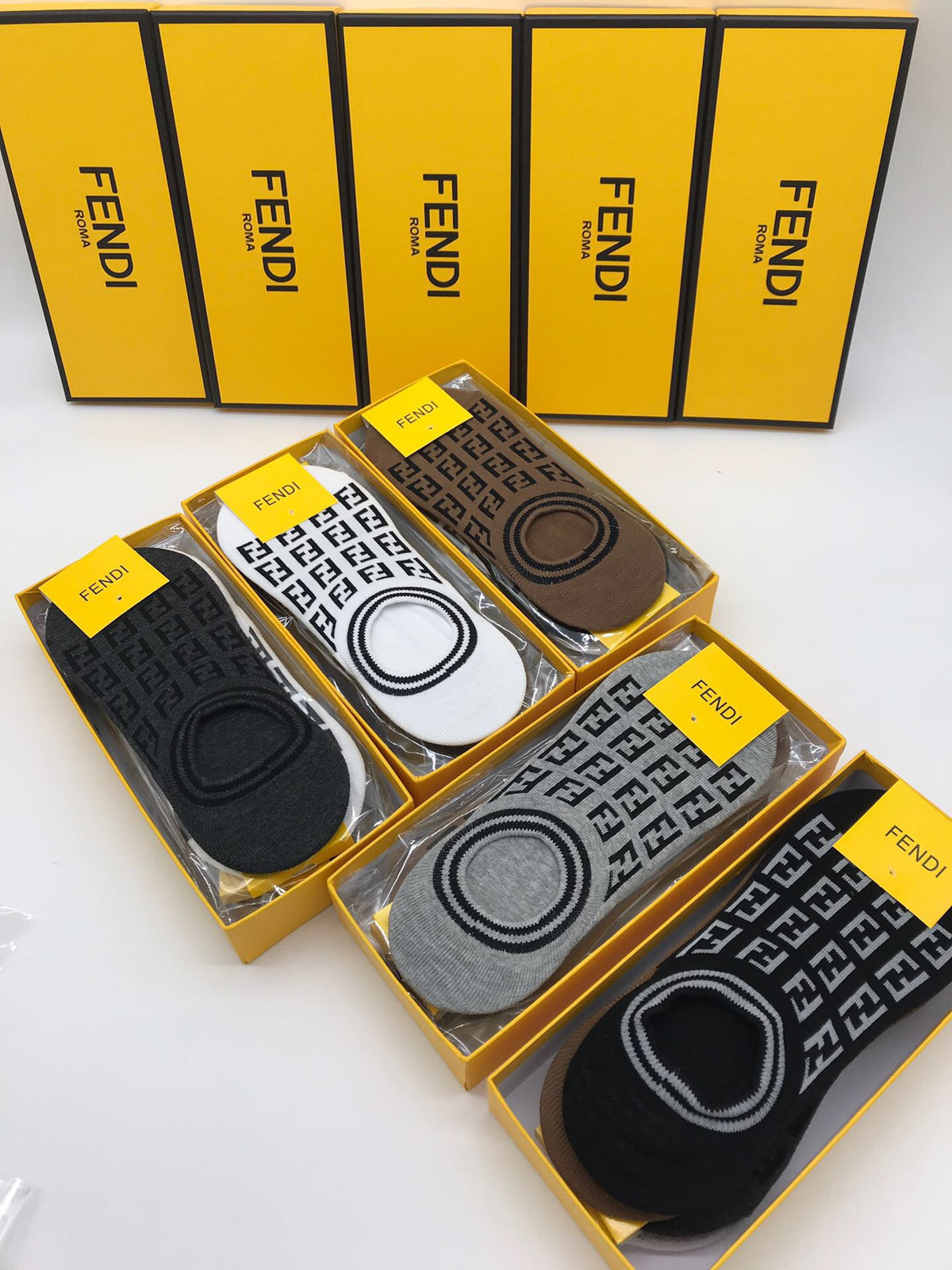 Fendi Neutral Packaged Repeating Letters No-Show Socks, image 8