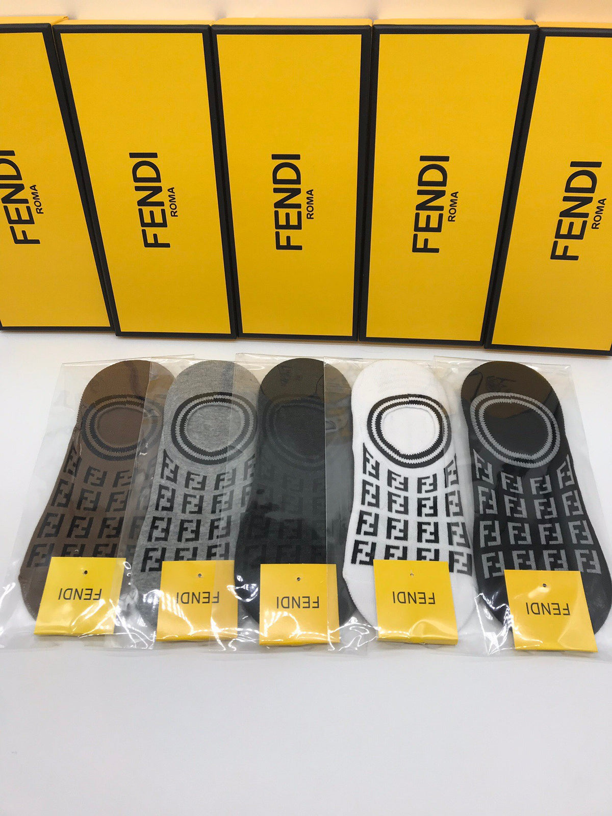 Fendi Neutral Packaged Repeating Letters No-Show Socks, image 2