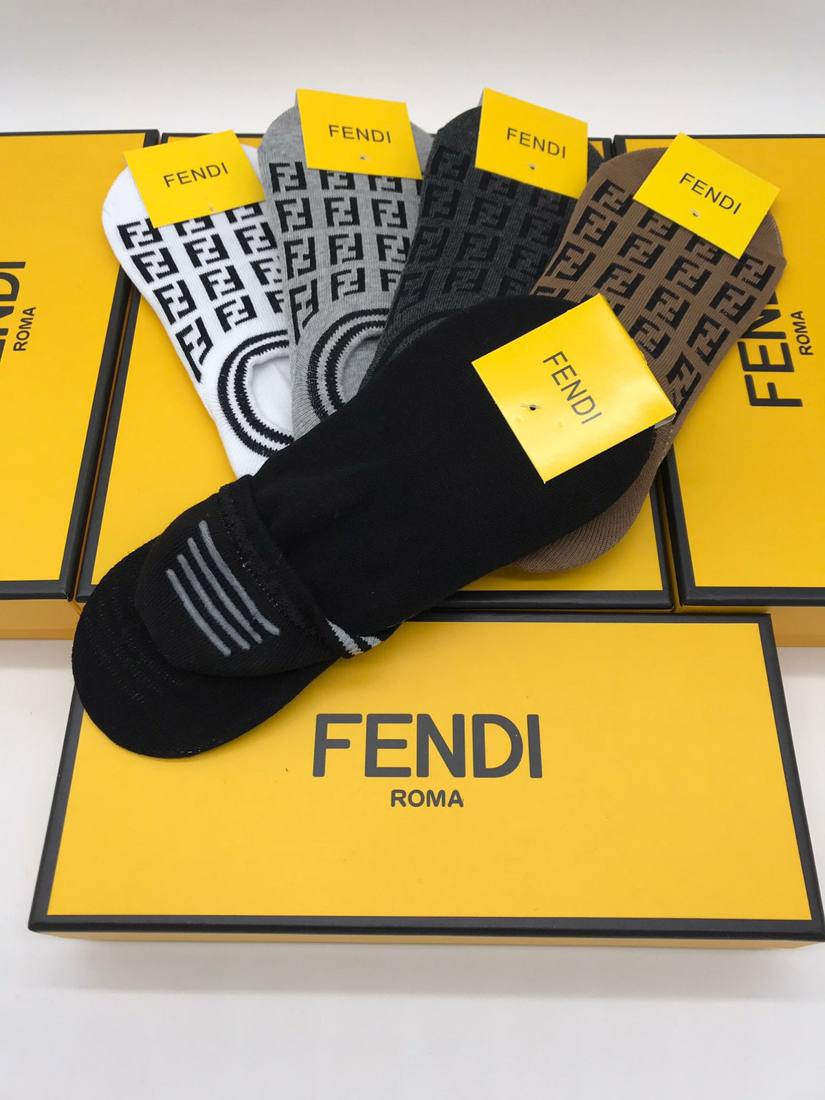 Fendi Neutral Packaged Repeating Letters No-Show Socks, image 6