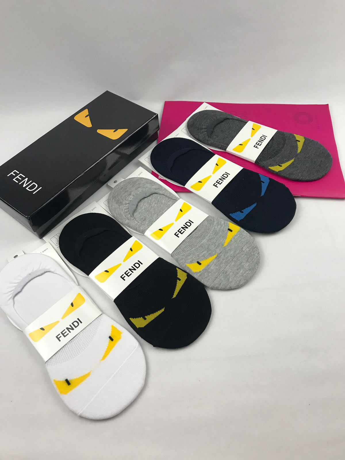 Fendi Packaged Black Yellow Eye Design No-Show Socks, image 12