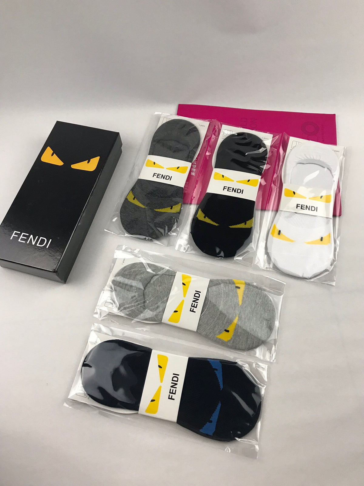 Fendi Packaged Black Yellow Eye Design No-Show Socks, image 8