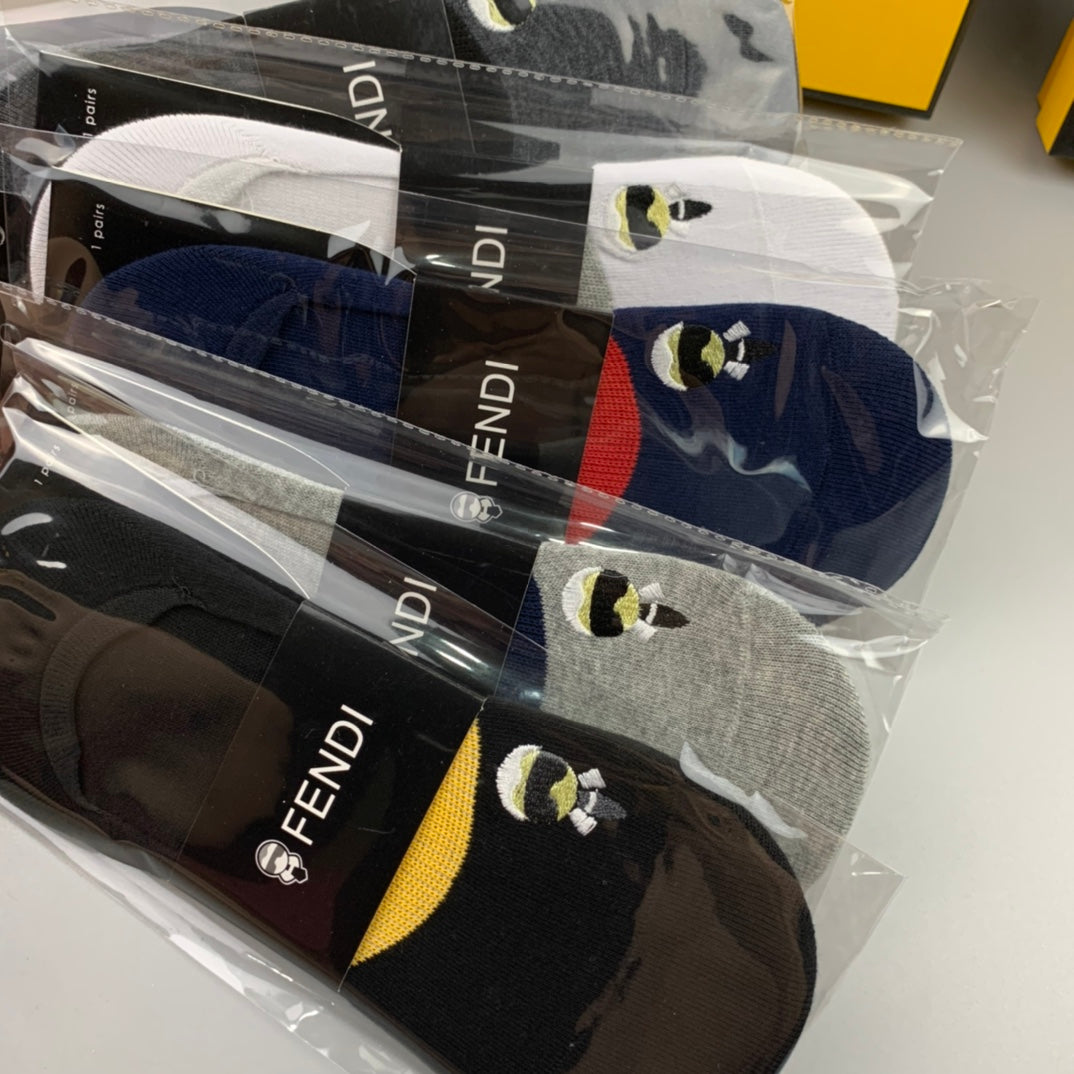 Fendi Grey Packaged Small Red Lettering No-Show Socks, image 3