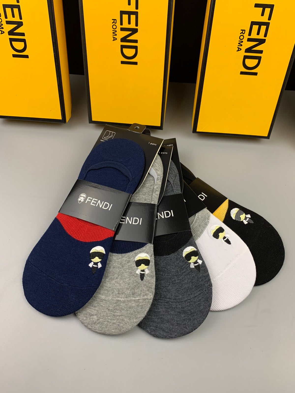 Fendi Grey Packaged Small Red Lettering No-Show Socks, image 8