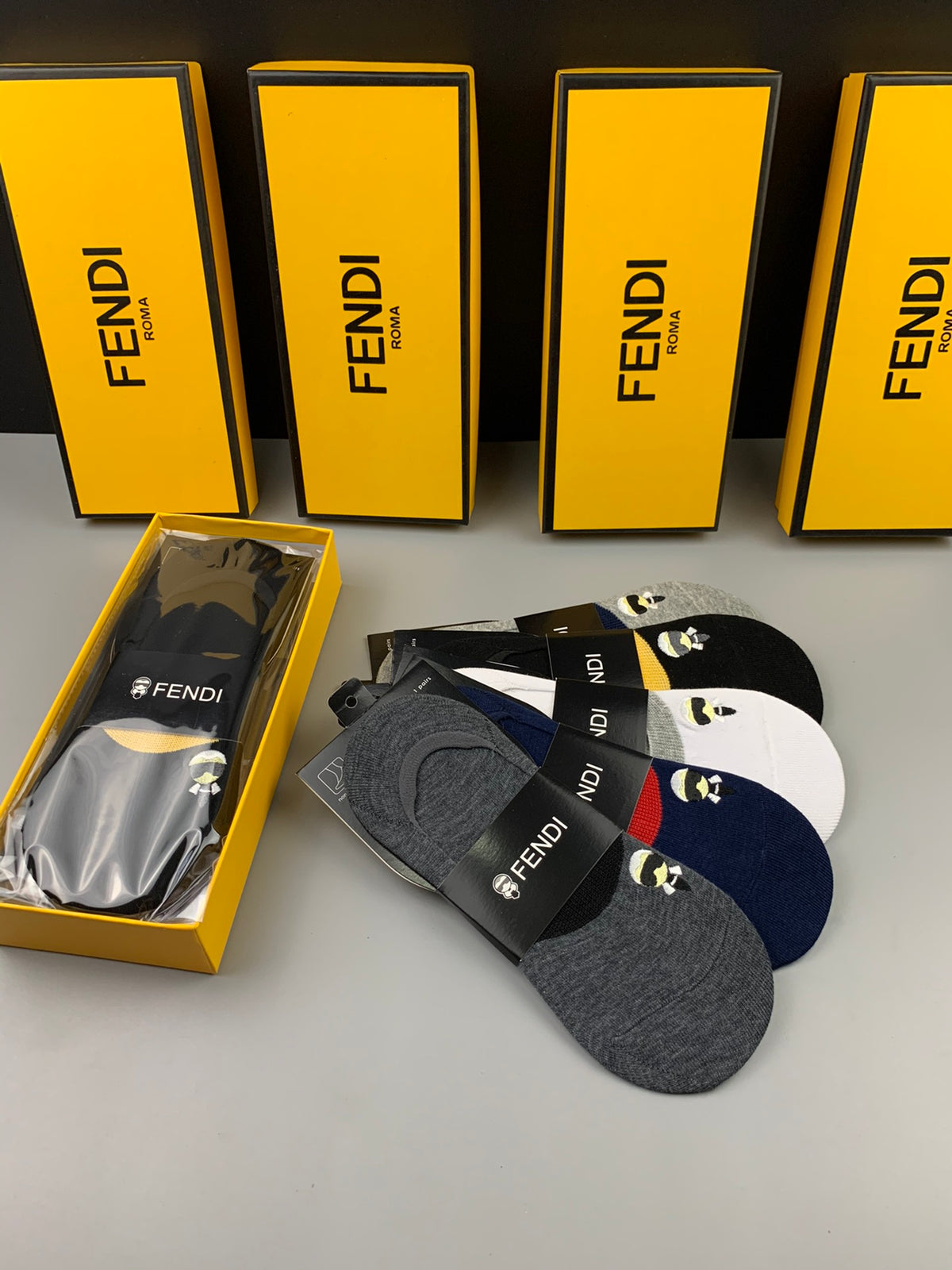 Fendi Grey Packaged Small Red Lettering No-Show Socks, image 5