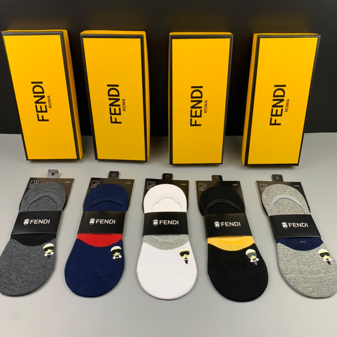 Fendi Grey Packaged Small Red Lettering No-Show Socks, image 6