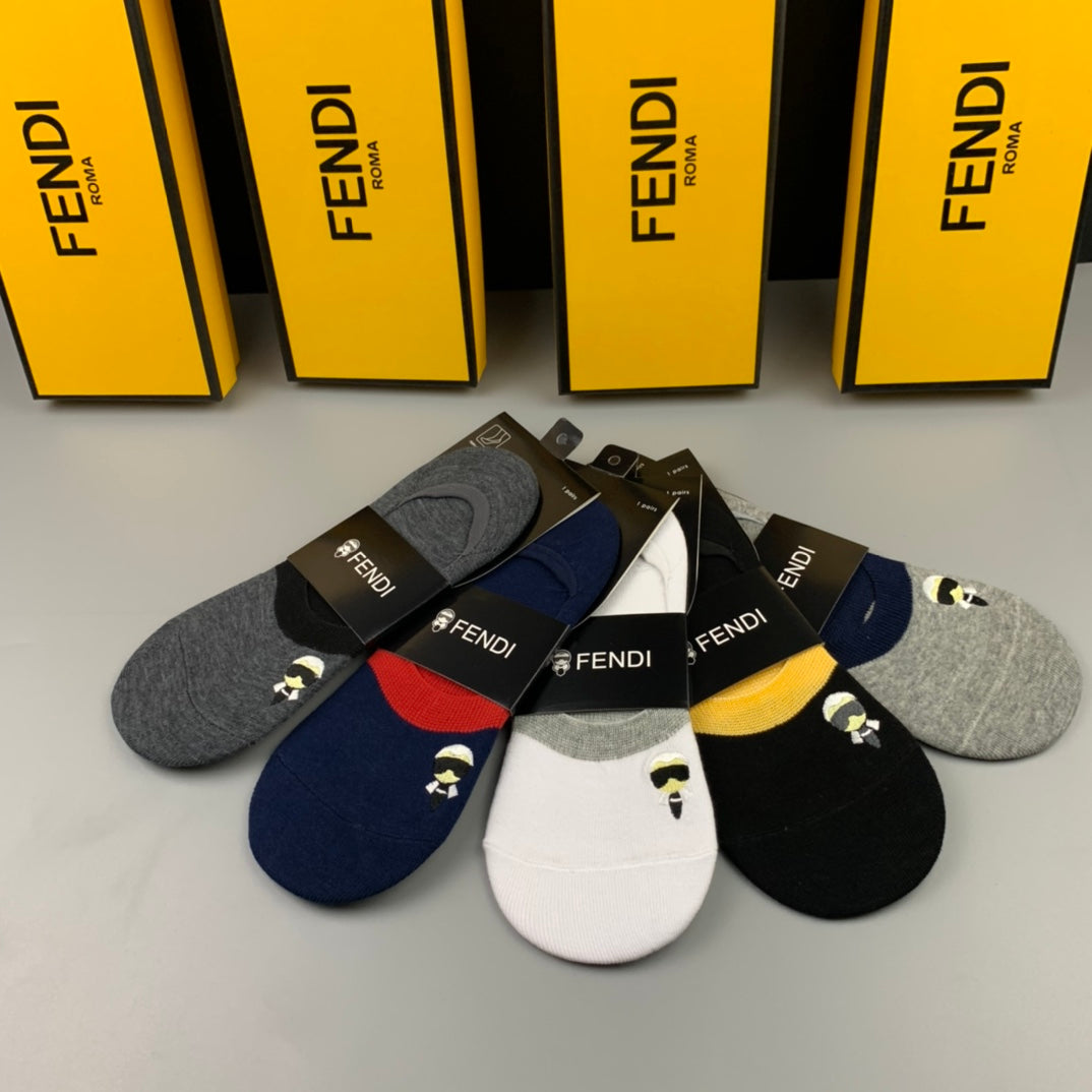 Fendi Grey Packaged Small Red Lettering No-Show Socks, image 4