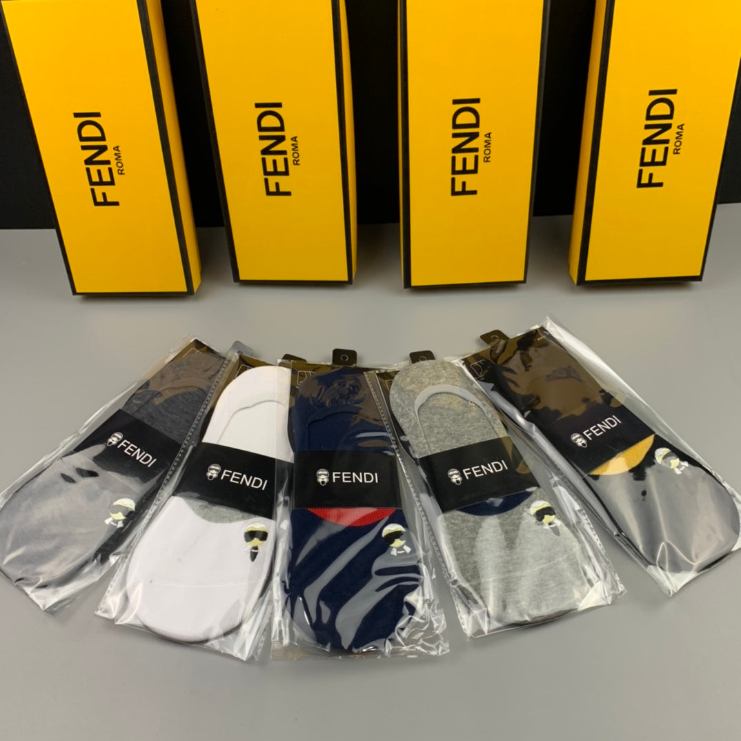 Fendi Grey Packaged Small Red Lettering No-Show Socks, image 2