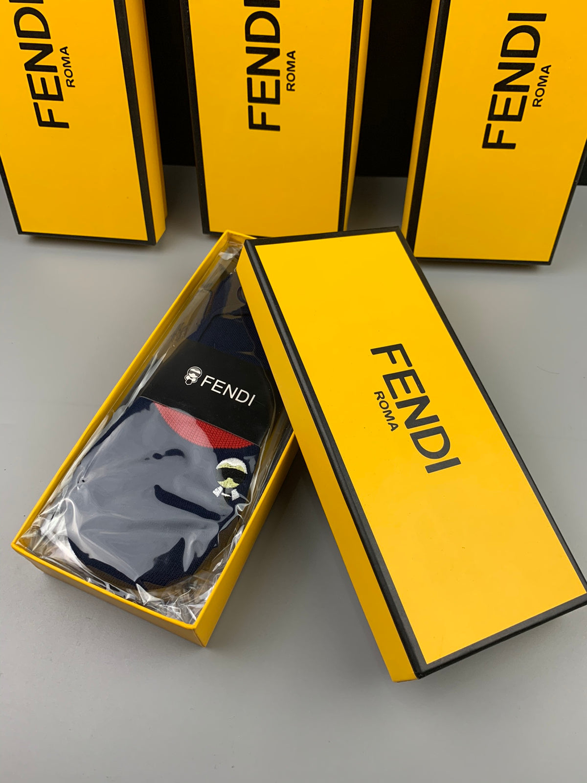 Fendi Grey Packaged Small Red Lettering No-Show Socks, image 1
