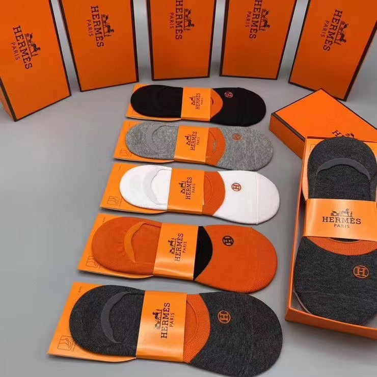 Hermès Orange White Grey Packaged Lettering No-Show Socks, image 7