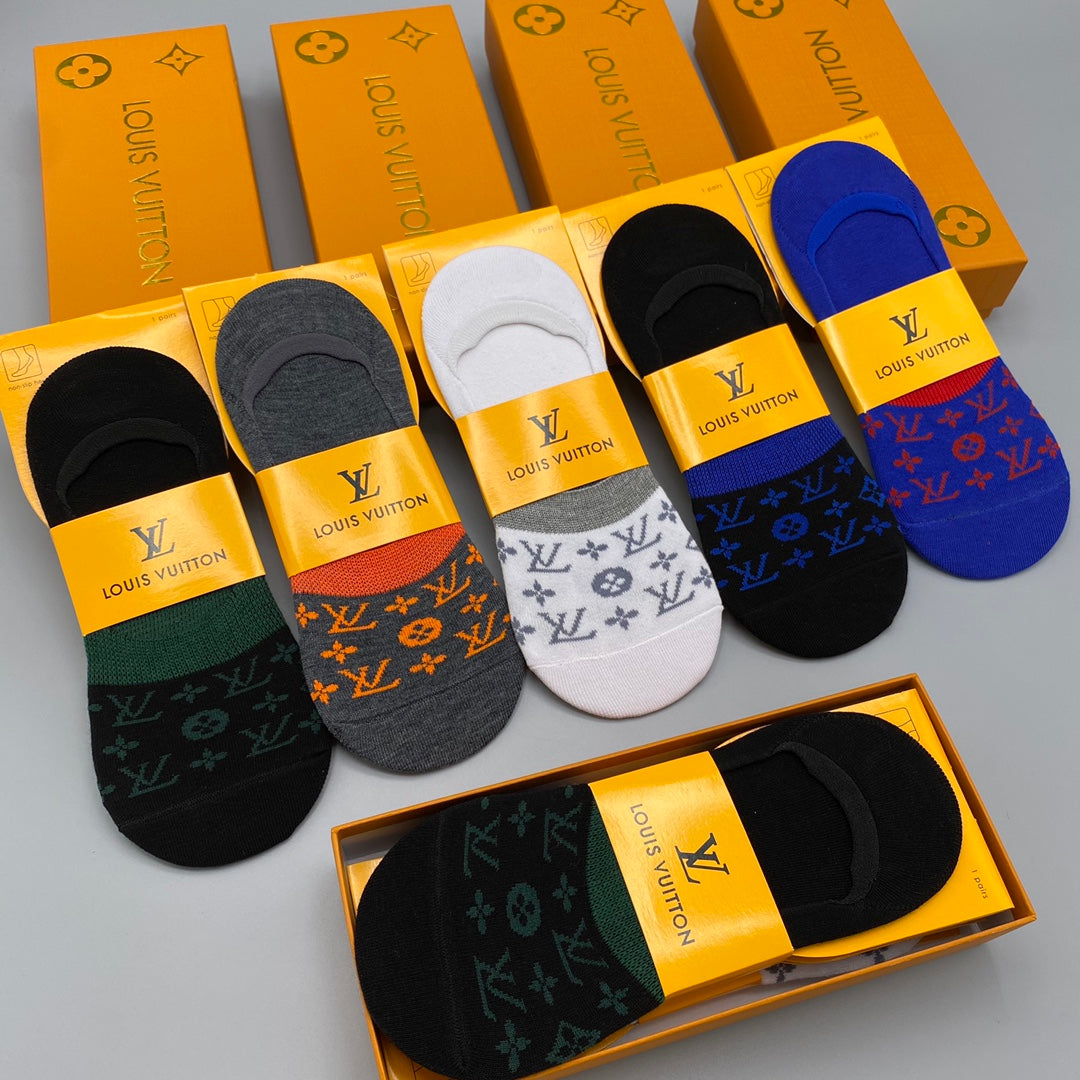 Louis Vuitton Neutral Packaged Coloured Flower Patterns No-Show Socks, image 1