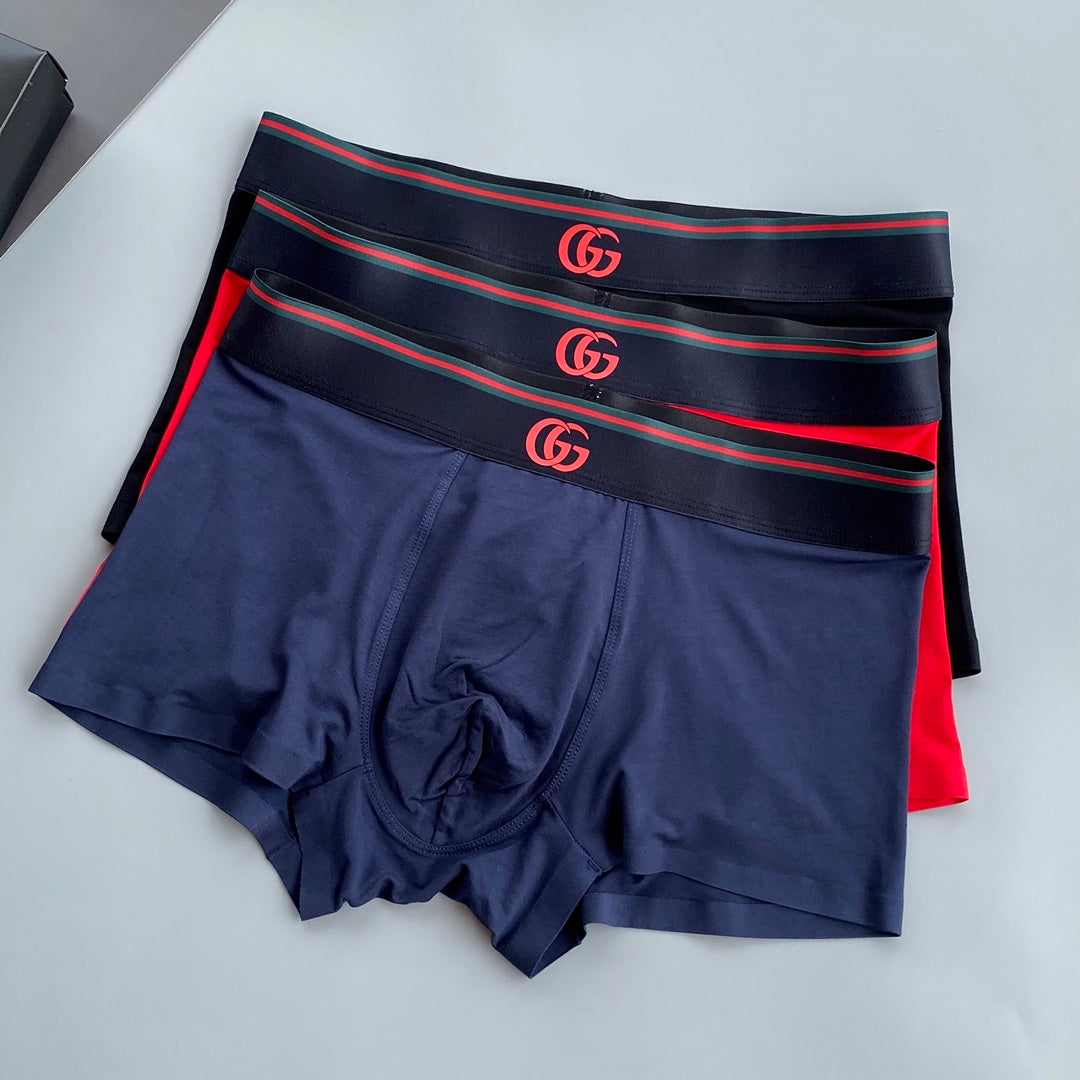 Gucci Navy Red Edge Letter Waist Boxer Briefs, image 1