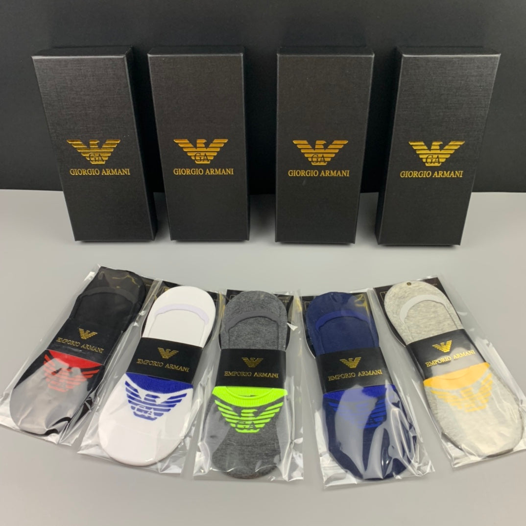 Emporio Armani Grey Cream Navy Neon Panels No-Show Socks, image 1